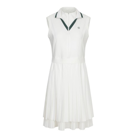 여성 저지 플리츠 하프 집업 민소매 원피스