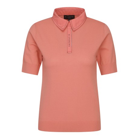 여성 펀칭 별 심볼 우븐 카라 반팔 니트