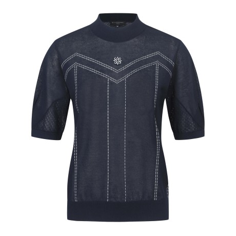 여성 페이크 스티치 메쉬 반팔 니트