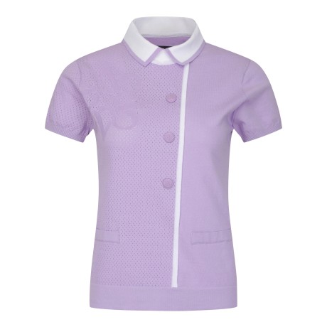 여성 믹스 조직 배색 카라 심볼 니트