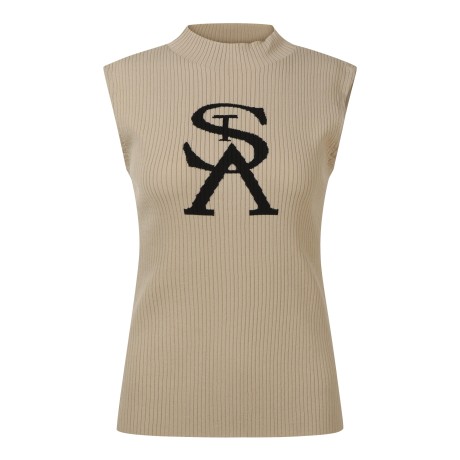 여성 STA 로고 골지 니트 베스트