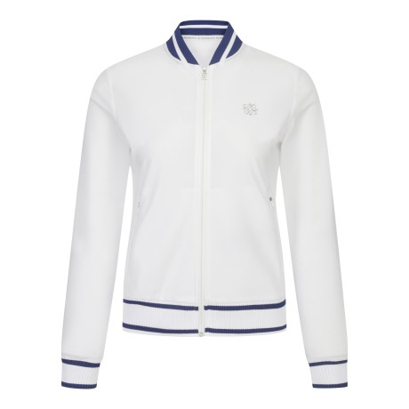 여성 심볼 스트라이프 배색 메쉬 집업