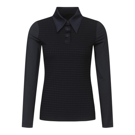 여성 우븐 빅카라 골지 냉감 소매 긴팔 티셔츠