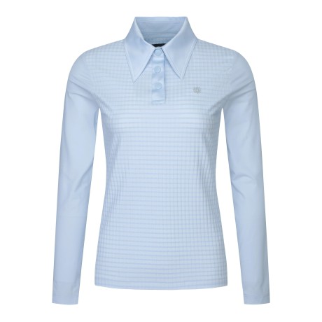 여성 우븐 빅카라 골지 냉감 소매 긴팔 티셔츠