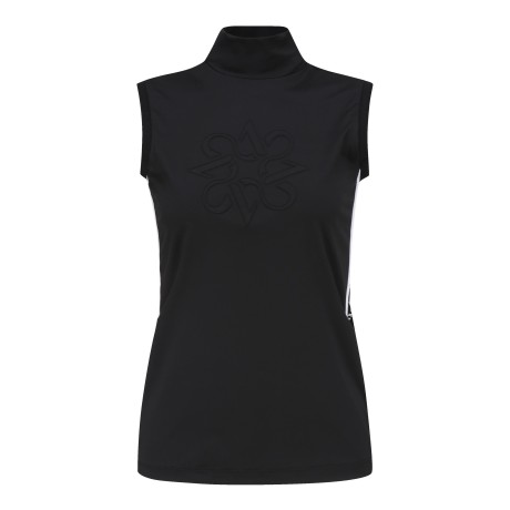 여성 엠보 심볼 배색 라인 민소매 티셔츠