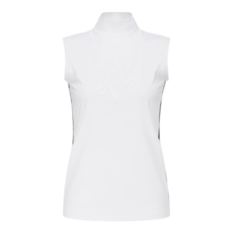 여성 엠보 심볼 배색 라인 민소매 티셔츠