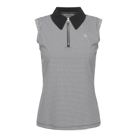 여성 타탄체크 하프 집업 민소매 티셔츠