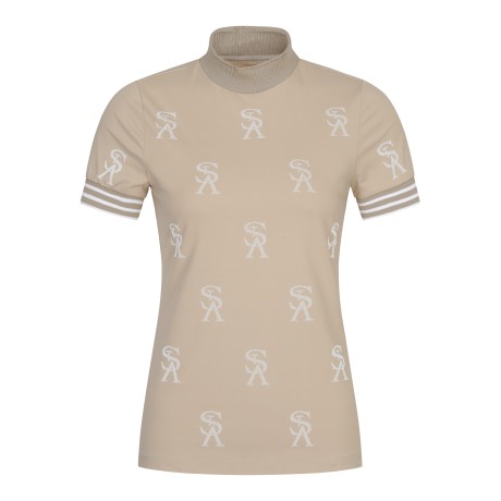 여성 STA 로고 소매 라인 스판 반팔 티셔츠