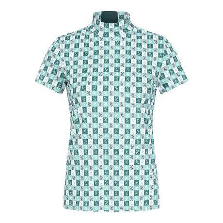 여성 STA 사각 패턴 프린트 하이넥 반팔 티셔츠