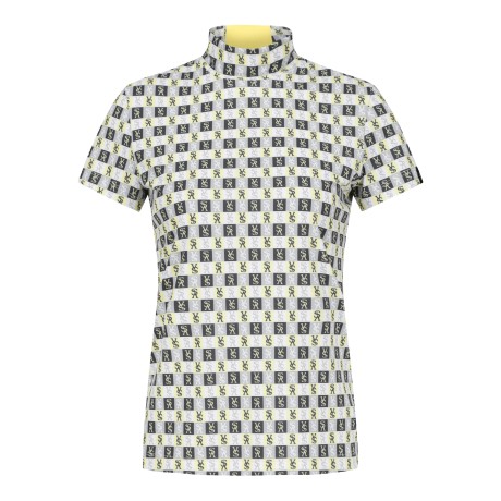 여성 STA 사각 패턴 프린트 하이넥 반팔 티셔츠