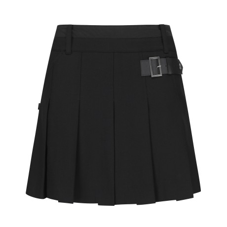 여성 레더 버클 포인트 플리츠 큐롯 스커트