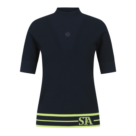 여성 별 심볼 골조직 컬러 라인 반팔 니트