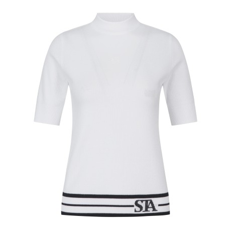 여성 별 심볼 골조직 컬러 라인 반팔 니트