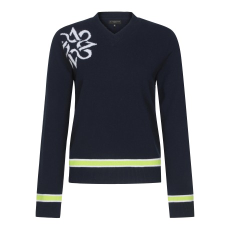 여성 별 심볼 컬러 티핑 V넥 니트