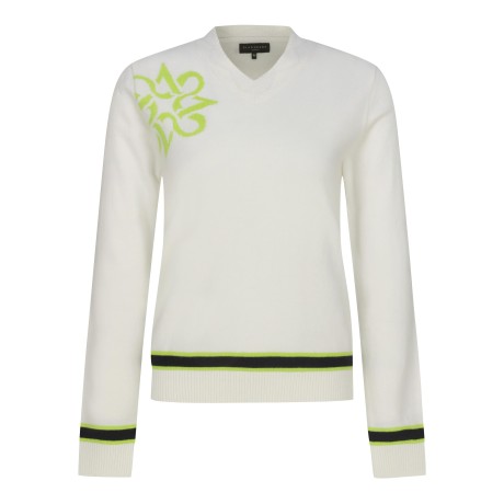 여성 별 심볼 컬러 티핑 V넥 니트