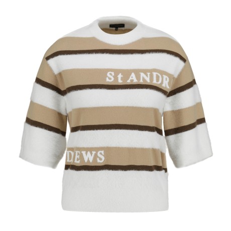 여성 스트라이프 오버핏 라운드 반팔 니트