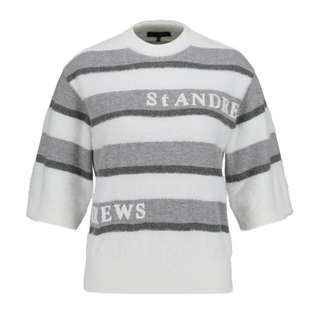 여성 스트라이프 오버핏 라운드 반팔 니트