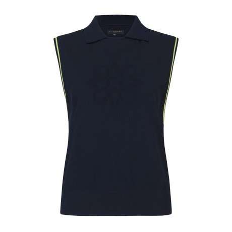 여성 별 심볼 컬러 라인 세미 오버핏 니트 베스트