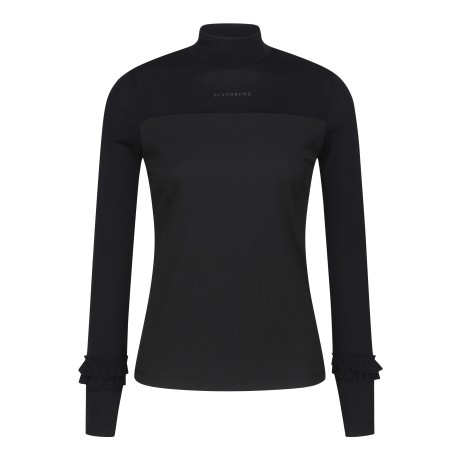 여성 러플 디테일 메쉬 배색 베이스레이어