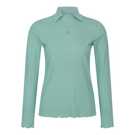 여성 심볼 로고 스판 골지 하이넥 긴팔 티셔츠