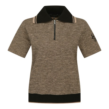 여성 트위드 오버핏 니팅 카라 반팔 티셔츠