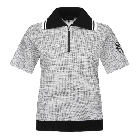 여성 트위드 오버핏 니팅 카라 반팔 티셔츠