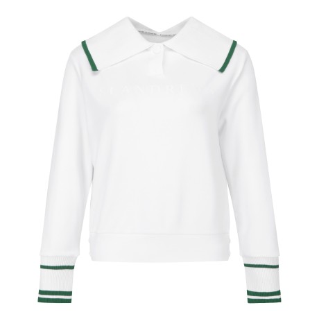 여성 빅 니트 카라 라인 배색 긴팔 티셔츠