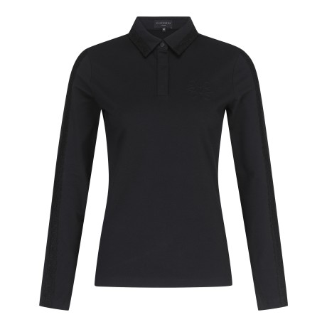 여성 별 심볼 레이스 포인트 솔리드 긴팔 티셔츠