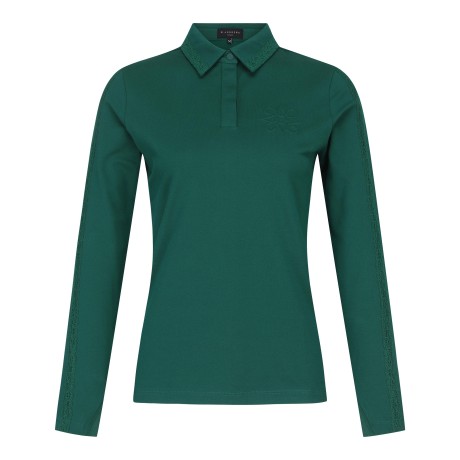 여성 별 심볼 레이스 포인트 솔리드 긴팔 티셔츠