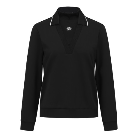 여성 V넥 배색 레이어드 하이넥 긴팔티셔츠