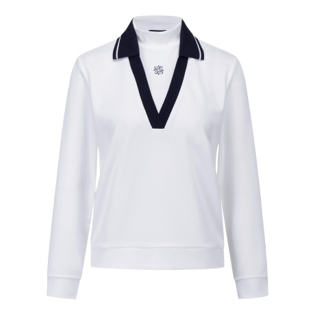 여성 V넥 배색 레이어드 하이넥 긴팔티셔츠