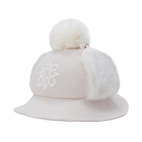 여성 심볼 부클 퍼 이어머프 투웨이 버킷햇