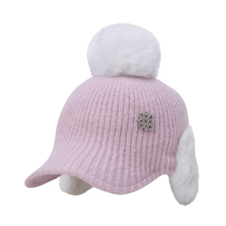 여성 퍼 방울 이어머프 니트 캡