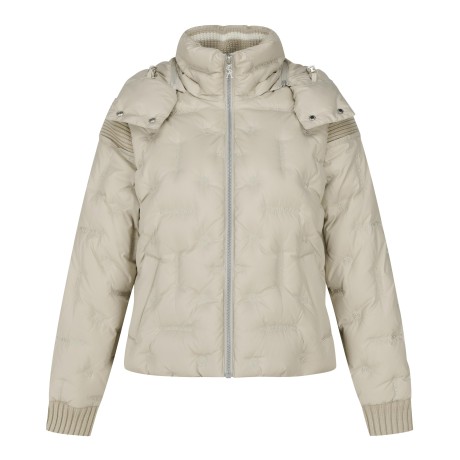 여성 로고 자수 후드 구스다운 점퍼