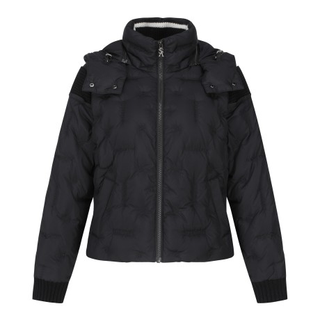 여성 로고 자수 후드 구스다운 점퍼