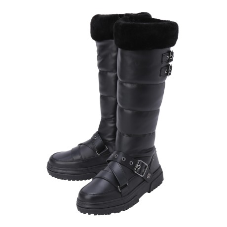 여성 버클 패딩 퍼 스파이크리스 롱부츠