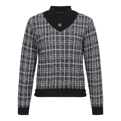 여성 리버스 체크 패턴 방풍 스웨터