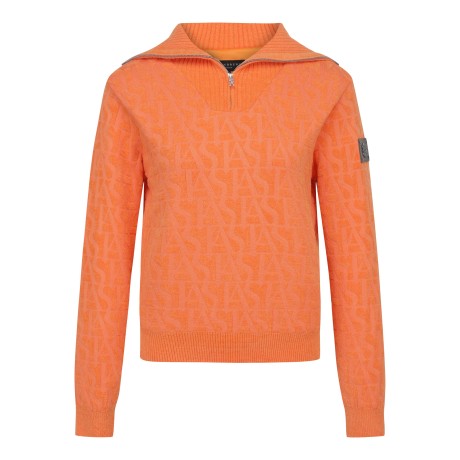 여성 자카드 와이드 카라 하프 집업 방풍 스웨터