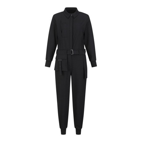 여성 파우치 벨티드 체크 점프수트