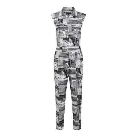 여성 모노 자카드 슬리브리스 점프수트