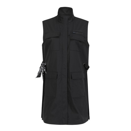 여성 아웃 포켓 스카프 디테일 스탠드카라 롱 베스트