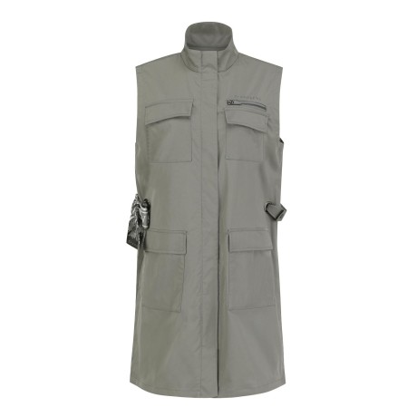 여성 아웃 포켓 스카프 디테일 스탠드카라 롱 베스트