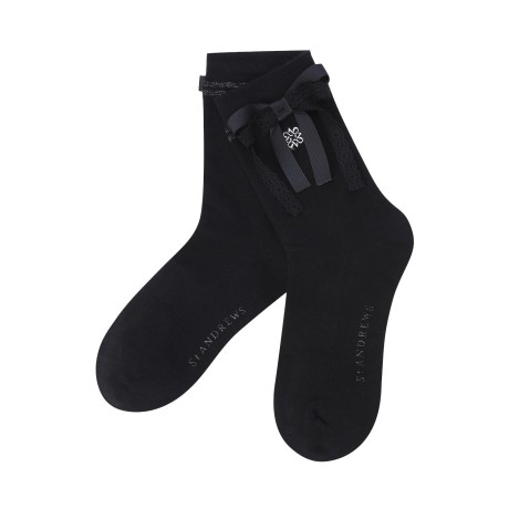 여성 레이스 리본 글리터 라인 중목 양말