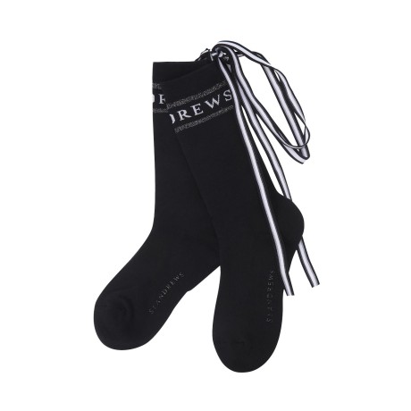 여성 배색 스트랩 로고 중목 양말