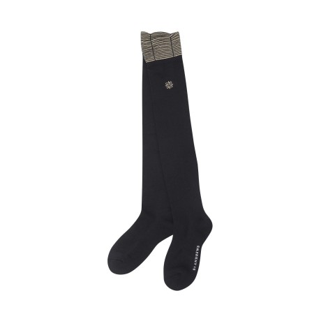 여성 자수 별 심볼 글리터 배색 니하이 삭스