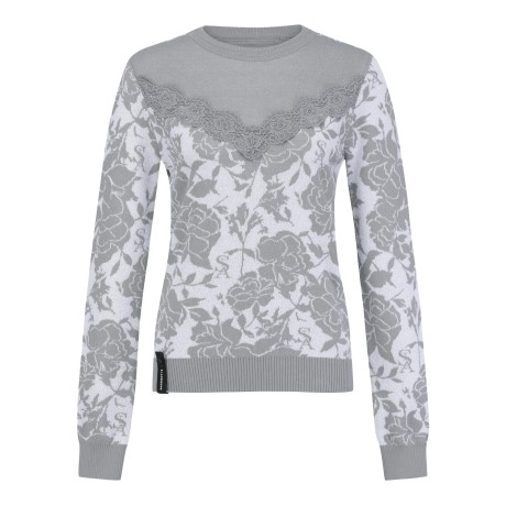 여성 레이스 플라워 자카드 니트