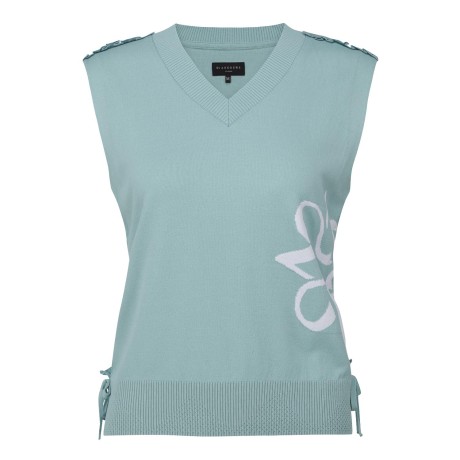 여성 배색 별 심볼 프릴 블록 니트 베스트