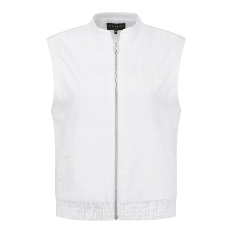 여성 심볼 트위드 밴딩 집업 베스트