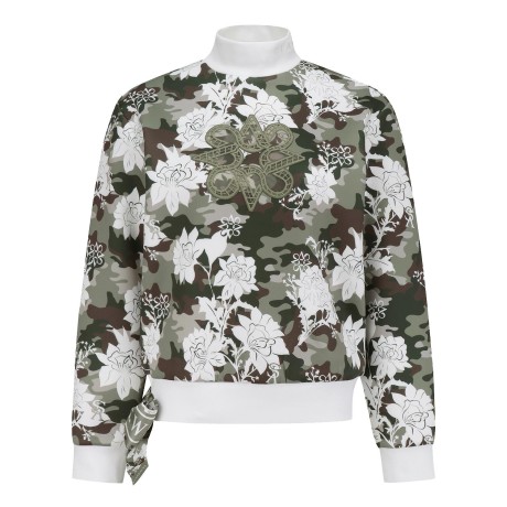 여성 심볼 자수 플라워 스카프 하이넥 스웨트 티셔츠