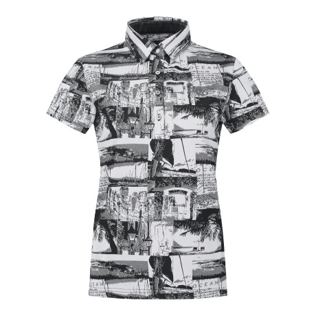 여성 모노 자카드 칼라 반팔 티셔츠